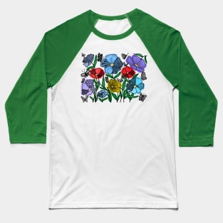 BOTANICAL FLORALS AND UNIQUE BUTTERFLIES DOODLES  _ DIGITAL BLACK LINE & WATERCOLORS Baseball T-Shirt